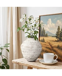 LuxenHome 11.54" Rustic Gray Round Ceramic Vase, Textured Accent for Home Decor