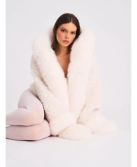 Miss Circle Women's Jumbo Kali White Faux Shearling Fur Trimmed Coat