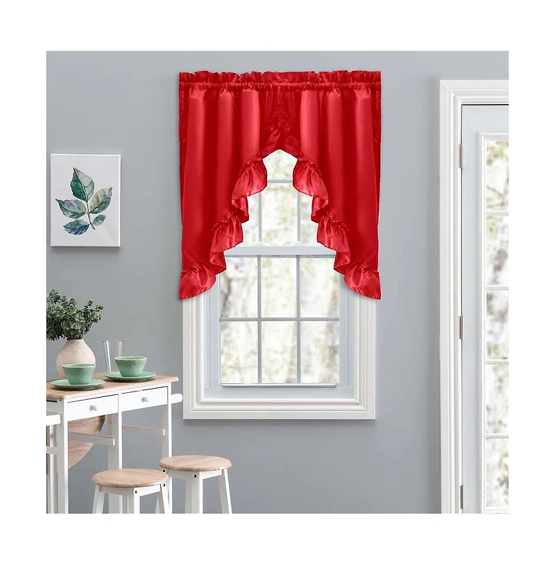 Ellis Stacey 1.5" Rod Pocket High Quality Fabric Solid Color Window Ruffled Swag 60"x38