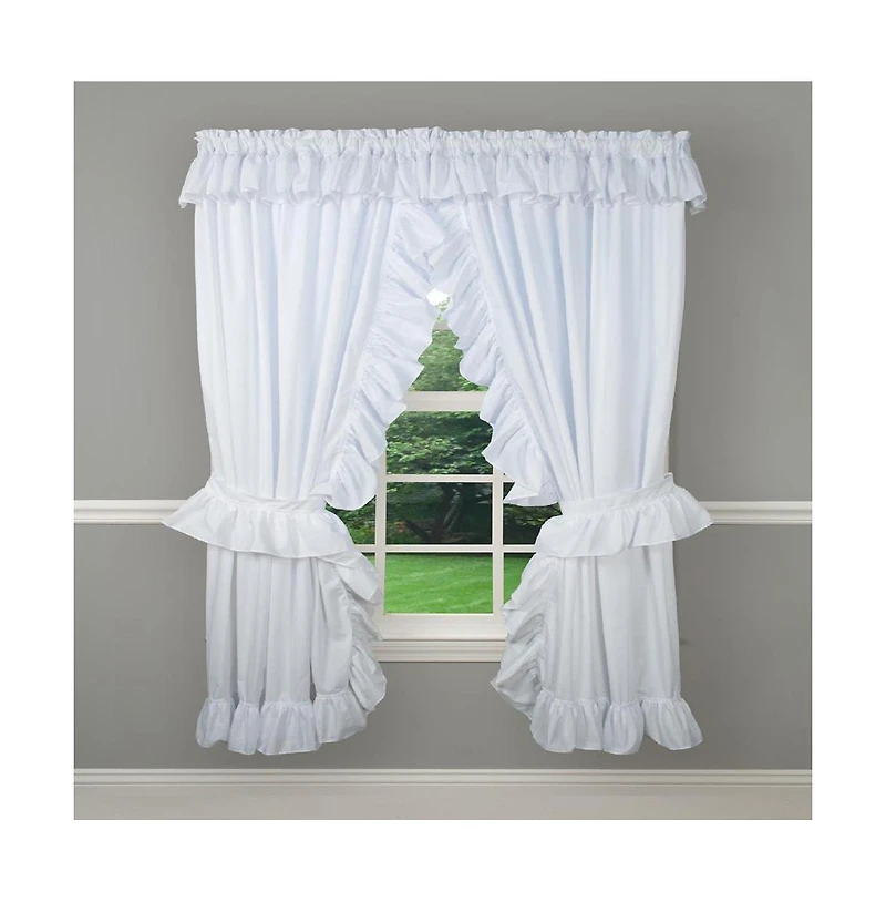 Ellis Curtain 2-Piece Ruffled Priscilla Window Curtain Panel Pair with ties - 80x72" White