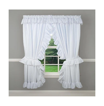 Ellis Curtain 2-Piece Ruffled Priscilla Window Curtain Panel Pair with ties - 80x72" White