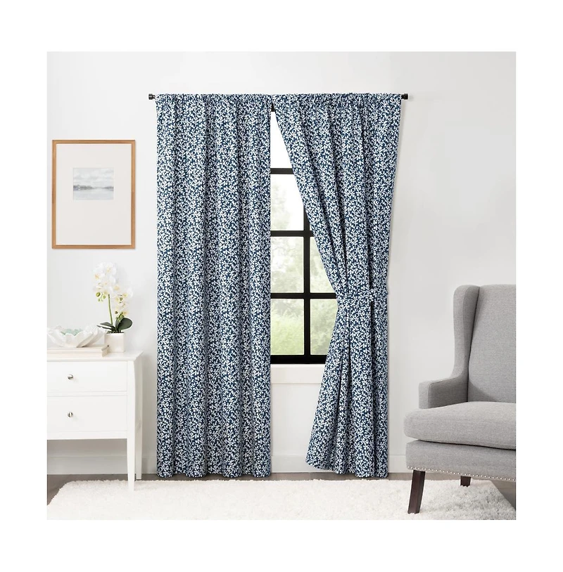 Ellis Curtain Sea Tumble Window Treatment 3" Rod Pocket 100% Cotton Curtain Panels Pairs 100" x 72" Navy