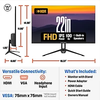 Westinghouse 22" Full Hd Ips Monitor, 100Hz, 1ms Response, Hdr, Adaptive Sync, Built-in Speakers, Hdmi & Vga, Gaming & Office (2025)