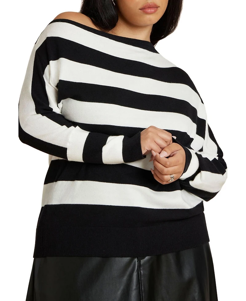 Eloquii Women's Asym Striped Sweater