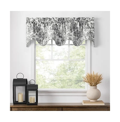 Ellis Curtain Victoria Park Toile High Quality Room Darkening Solid Color Lined Scallop Window Valance - 70 x 15, Black
