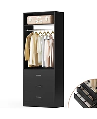 Freestanding 2FT Closet System with 3 Wooden Drawers, 24'' Organizer Hanging Rod & Shelves