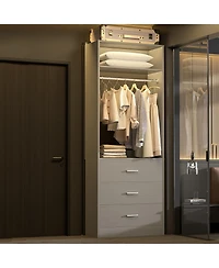 Freestanding 2FT Closet System with 3 Wooden Drawers, 24'' Organizer Hanging Rod & Shelves
