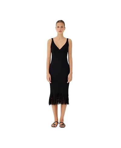 Labeca London Women's Elise Knee Length Fringe Midi Dress L