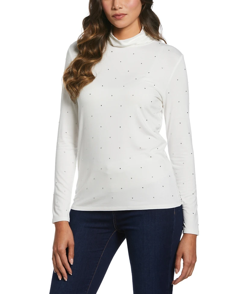 Ella Rafaella Plus Rhinestone Turtleneck Long Sleeve Top