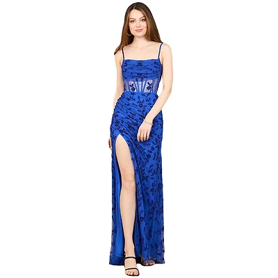 Lara Women's Beaded Corset Gown with Slit