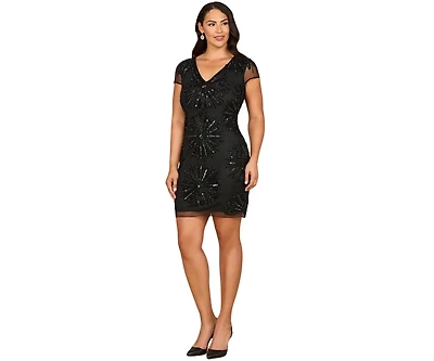 Lara Women's Cap Sleeve Beaded Sparkling Cocktail Dress