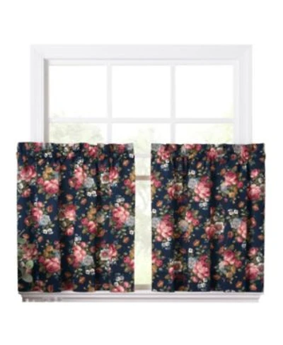 Ellis Bella Rose Stylish Medium Scale Printed Floral Pattern 1.5 X22 Rod Pocket Tier 56 X22x36 X22 Navy