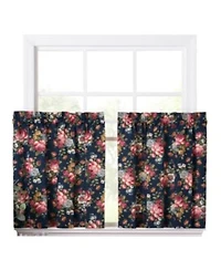 Ellis Bella Rose Stylish Medium Scale Printed Floral Pattern 1.5 X22 Rod Pocket Tier 56 X22x36 X22 Navy