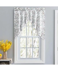 Ellis Curtain Country Floral Small Scale 1.5" Rod Pocket Floral Pattern with Ruffle Lace Edge Swag.