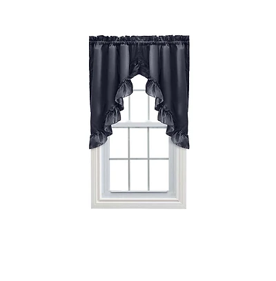 Ellis Stacey 1.5" Rod Pocket High Quality Fabric Solid Color Window Ruffled Swag 60"x38" Navy