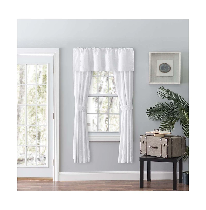 Ellis Eva Candlewick Floral High Quality Embroidery Tailored Panel Pair 3" Rod Pocket 56"x84" White