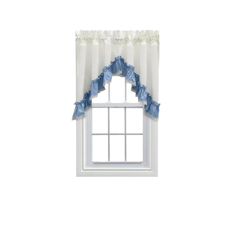Ellis Curtain Madelyn Ruflled Victorian 1.5" Rod Pocket Swag for Windows Lace Edge 82" x 38" Slate