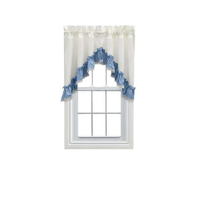 Ellis Curtain Madelyn Ruflled Victorian 1.5" Rod Pocket Swag for Windows Lace Edge 82" x 38" Slate