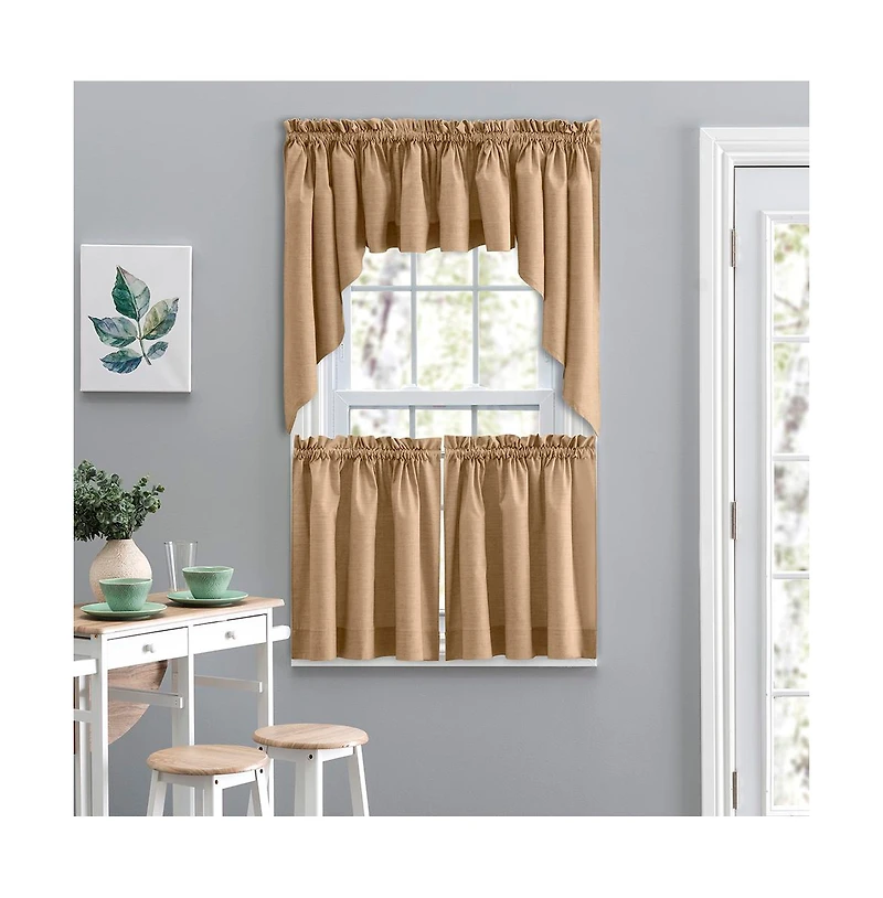 Ellis Lisa Solid Color Poly Cotton 1.5" Rod Pocket Duck Fabric Stylish Tailored Swag 56"x36" Tan