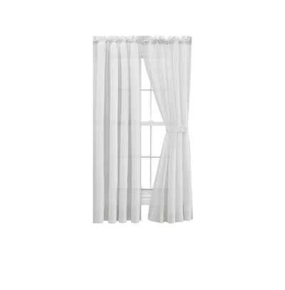 Ellis Curtain Cotton Voile 1.5" Rod Packet Tailored Curtain Panel Pair for Windows 80" x 63" White