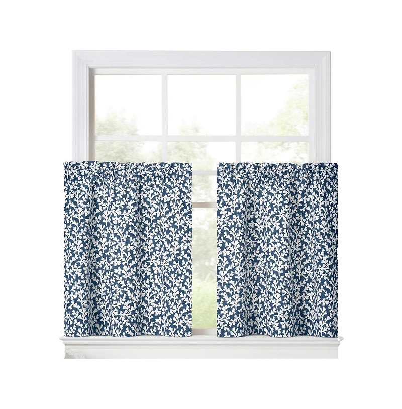 Ellis Curtain Sea Tumble Window Treatment 1.5" Rod Pocket 100% Cotton Curtain Tiers 50" x 24" Navy