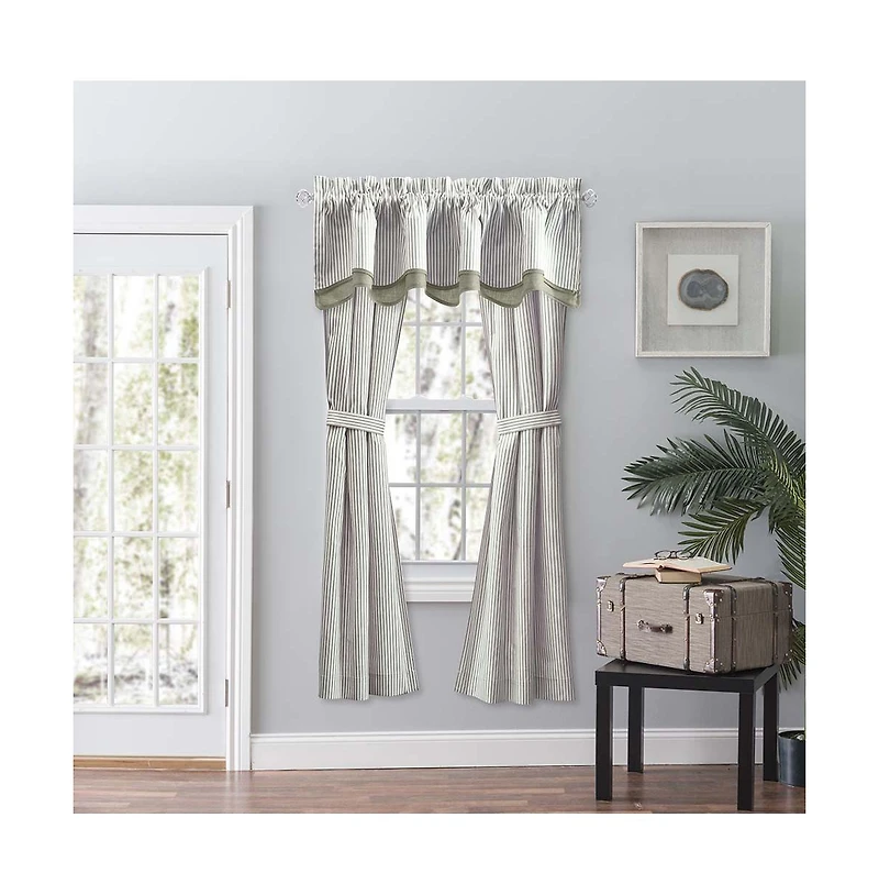 Ellis Curtain Plaza Classic Ticking Stripe Printed 3" Rod Pocket Double Layer Bradford Valance 58" x 15" Sage