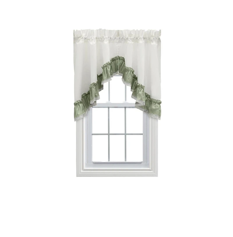 Ellis Curtain Madelyn Ruflled Victorian 1.5" Rod Pocket Swag for Windows Lace Edge 82" x 38