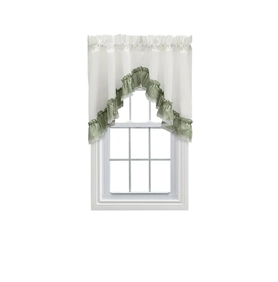 Ellis Curtain Madelyn Ruflled Victorian 1.5" Rod Pocket Swag for Windows Lace Edge 82" x 38