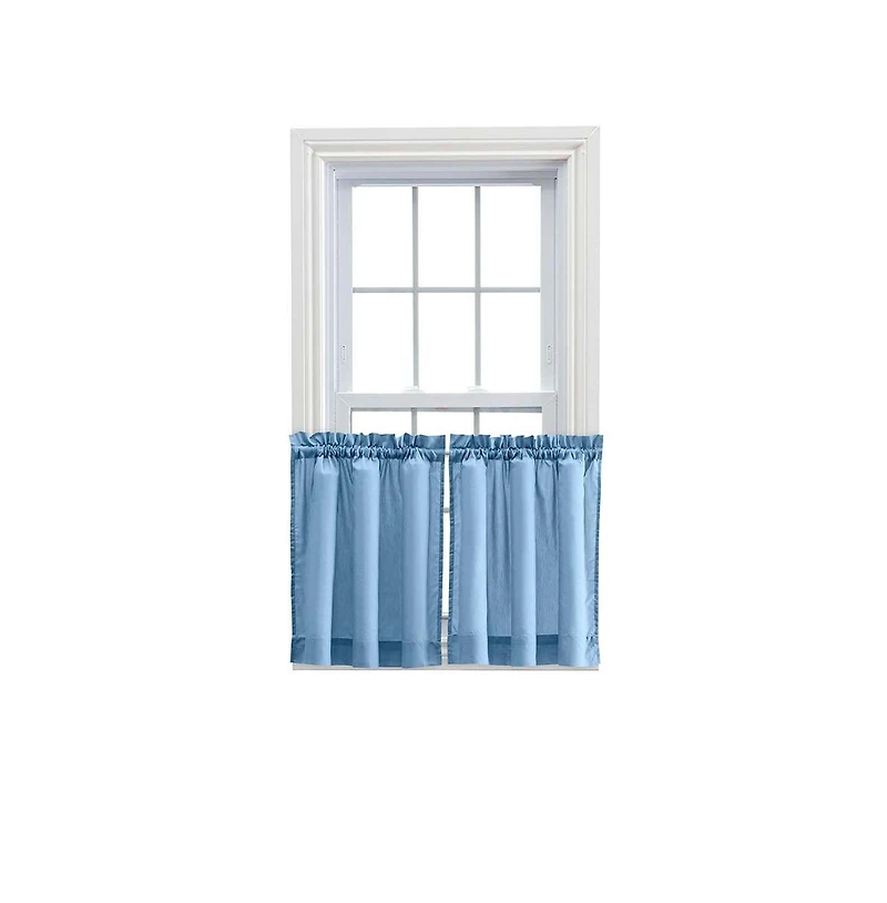Ellis Stacey 1.5" Rod Pocket High Quality Fabric Solid Color Window Tailored Tier Pair 56"x36" Slate