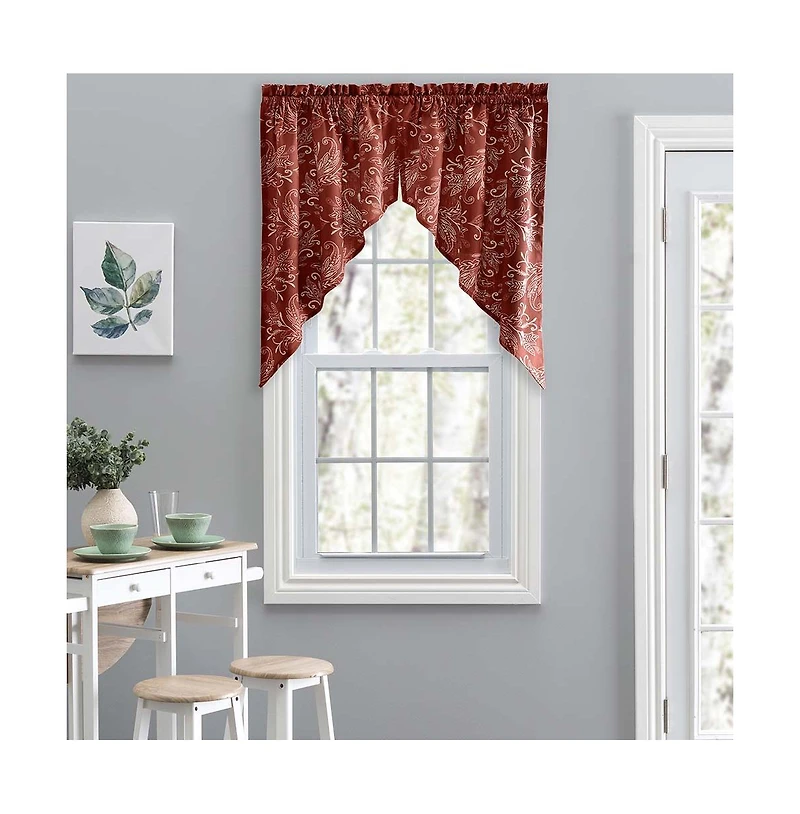 Ellis Curtain Lexington Leaf Pattern on Colored Ground Tailored Swags 56"x36" Brick