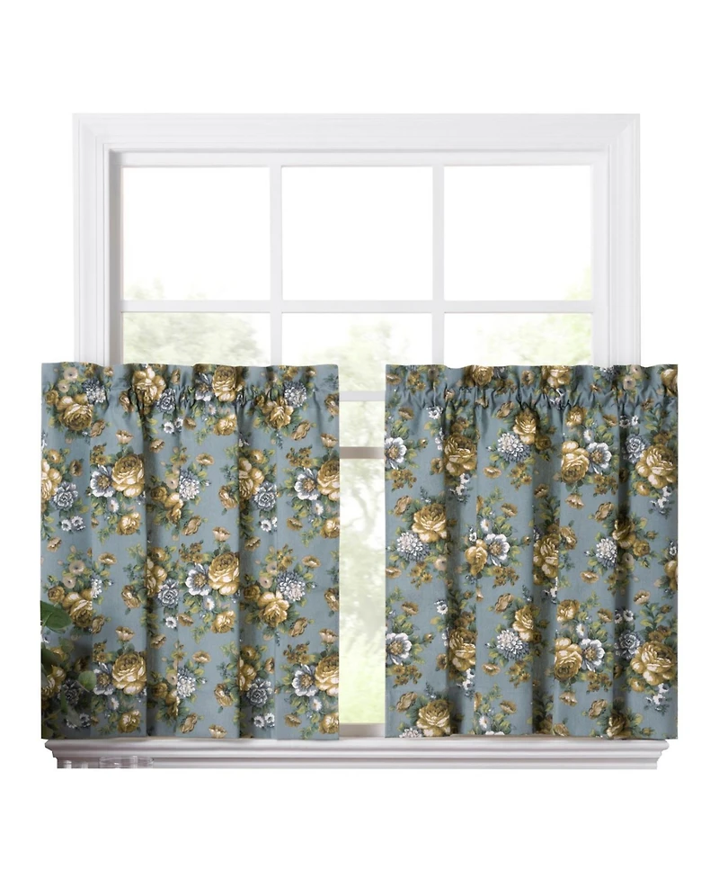 Ellis Bella Rose Stylish Medium Scale Printed Floral Pattern 1.5" Rod Pocket Tier 56"x36" Wedge