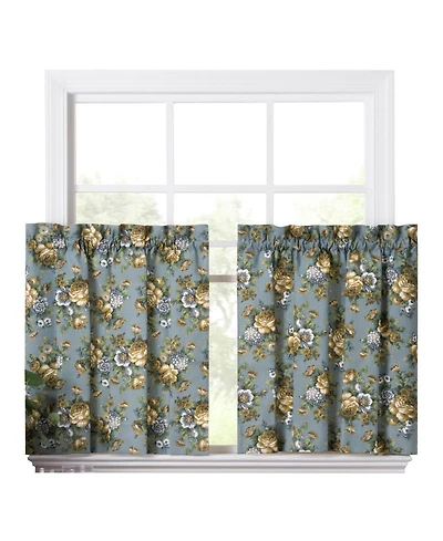 Ellis Bella Rose Stylish Medium Scale Printed Floral Pattern 1.5" Rod Pocket Tier 56"x36" Wedge