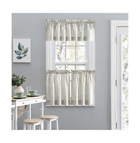 Ellis Curtain Plaza Classic Ticking Stripe Printed on Natural Ground 1.5" Rod Pocket Tailored Tiers 56" x 36" Sage