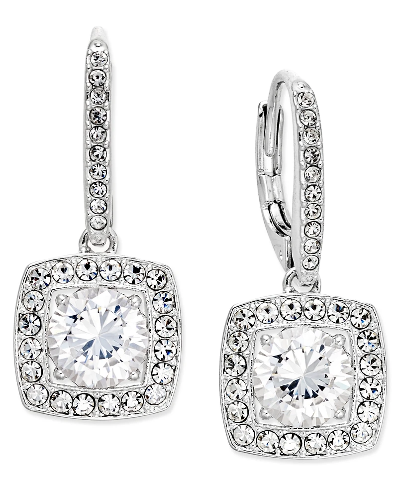 Eliot Danori Silver-Tone Crystal Square Drop Earrings, Created for Macy's