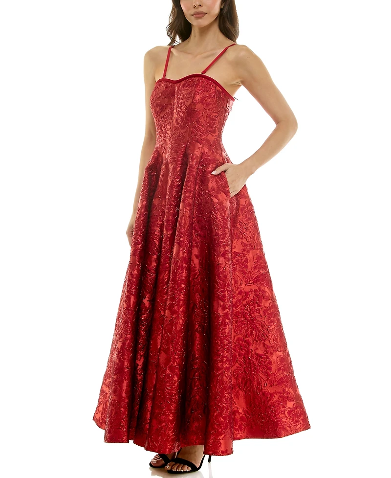 Taylor Women's Strapless Sweetheart Jacquard Midi Dress