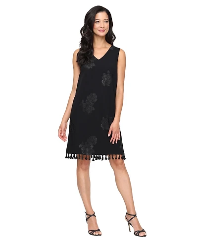 Sl Fashions Women's V-Neck Floral Burnout Dress