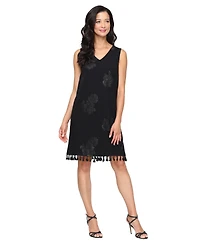Sl Fashions Women's V-Neck Floral Burnout Dress