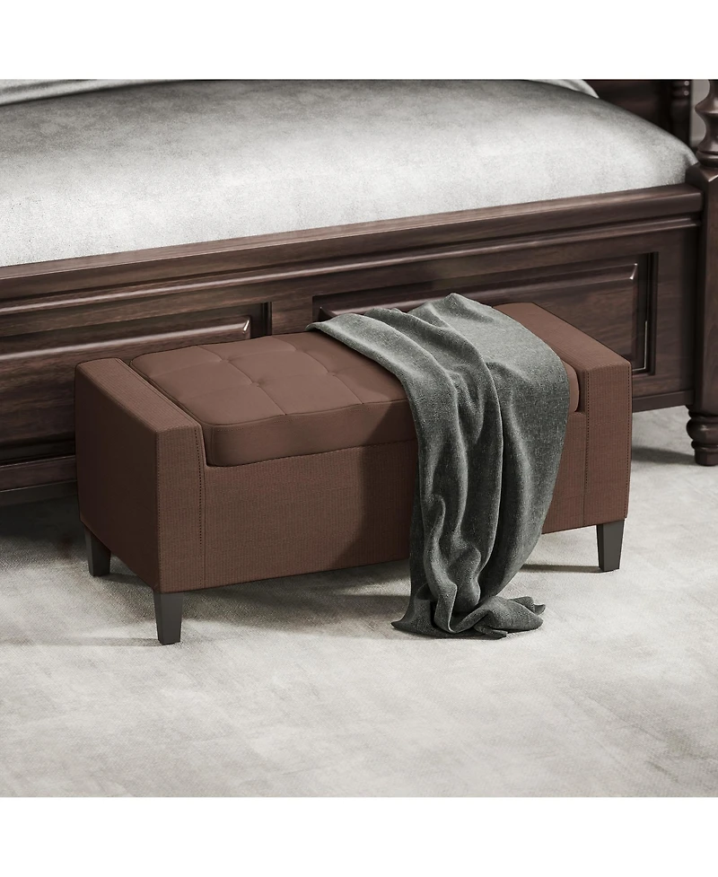 Homcom Recgular Tufted Linen Storage Ottoman Bench with Flipping Top