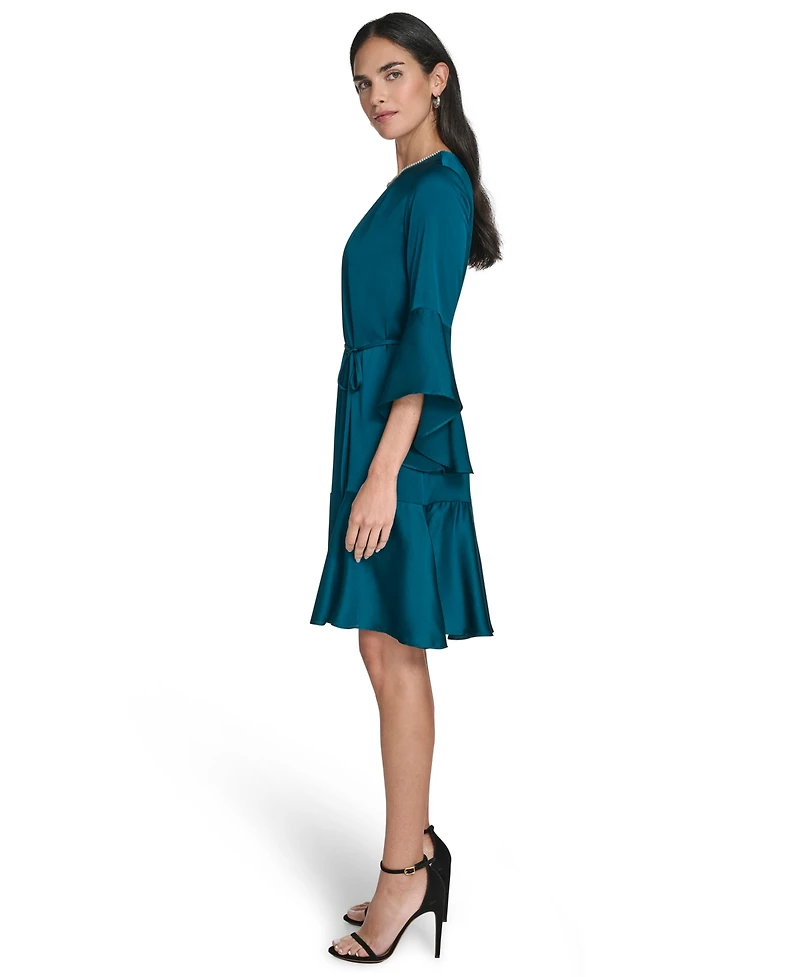 Jessica Howard Women's 3/4-Sleeve Crewneck A-Line Dress