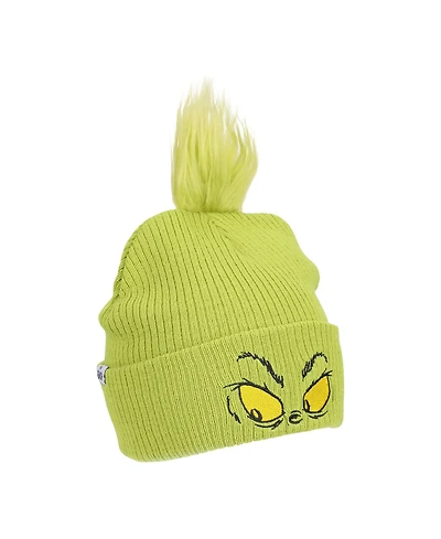 The Grinch Men's Grinch Eyes Embroidery And Faux Hair Acrylic Knit Cuff Beanie