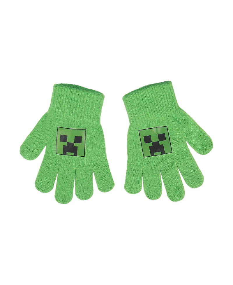 Minecraft Creeper Youth Cuff Hat And Knit Gloves Cold Weather Set