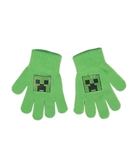 Minecraft Creeper Youth Cuff Hat And Knit Gloves Cold Weather Set