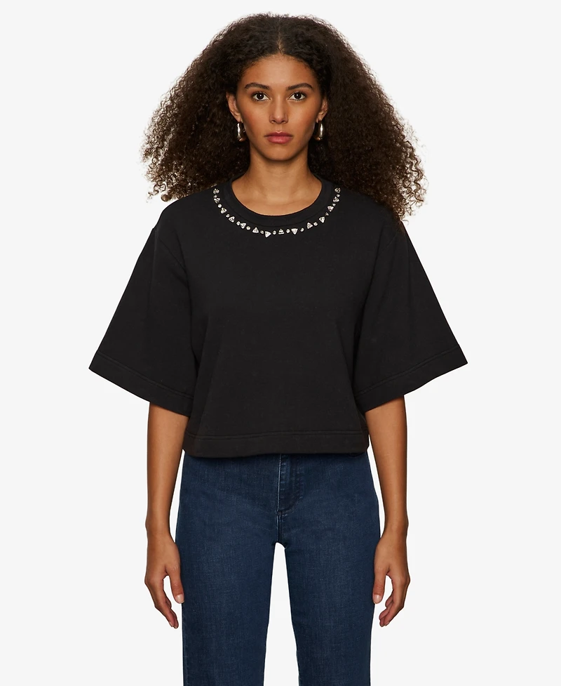 Sanctuary Women's Embellished Semi Crop Short-Sleeve T-Shirt