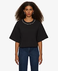 Sanctuary Women's Embellished Semi Crop Short-Sleeve T-Shirt