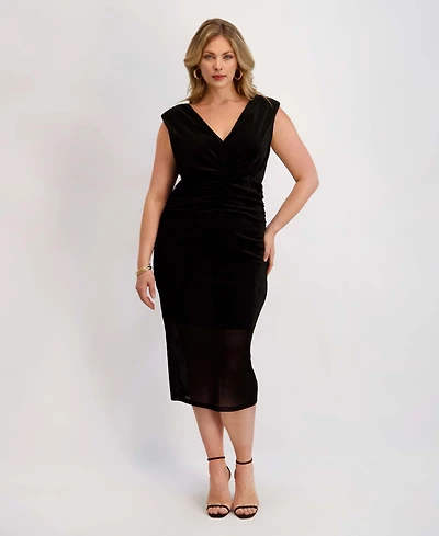 Siena Plus Ruched Front Velvet Midi Dress