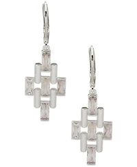 Anne Klein Cubic Zirconia Silver-Tone Baguette Stone Bar Drop Earrings