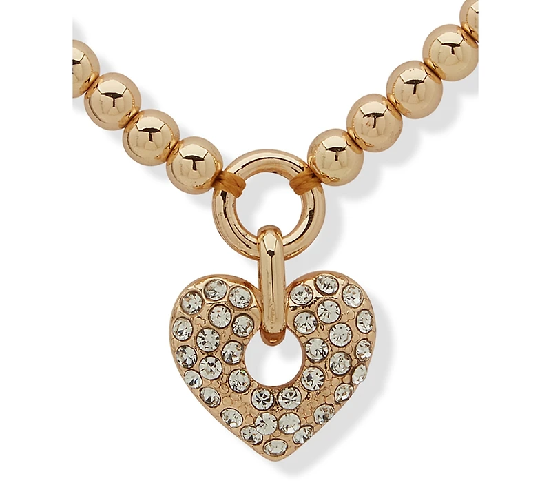Anne Klein Gold-Tone Imitation Pearl & Pave Heart Pendant Necklace, 16" + 3" extender