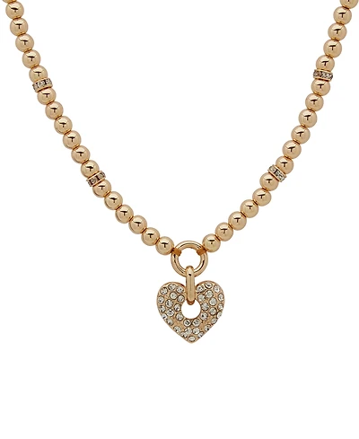 Anne Klein Gold-Tone Imitation Pearl & Pave Heart Pendant Necklace, 16" + 3" extender