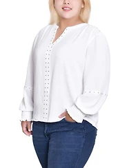 Ny Collection Women's Plus Long Sleeve Studded Blouse