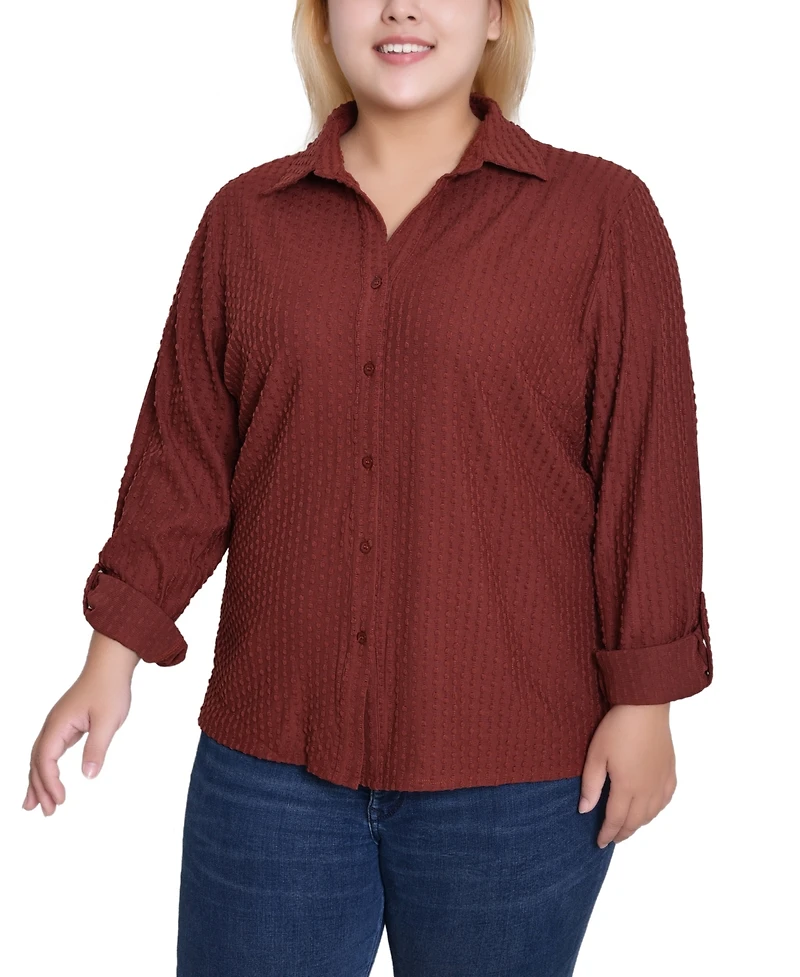 Ny Collection Women's Plus Size Long Sleeve Textured Knit Top
